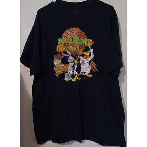 Space Jam T-Shirt Mens XXL Black Looney Tunes Basketball Graphic Tee Cotton